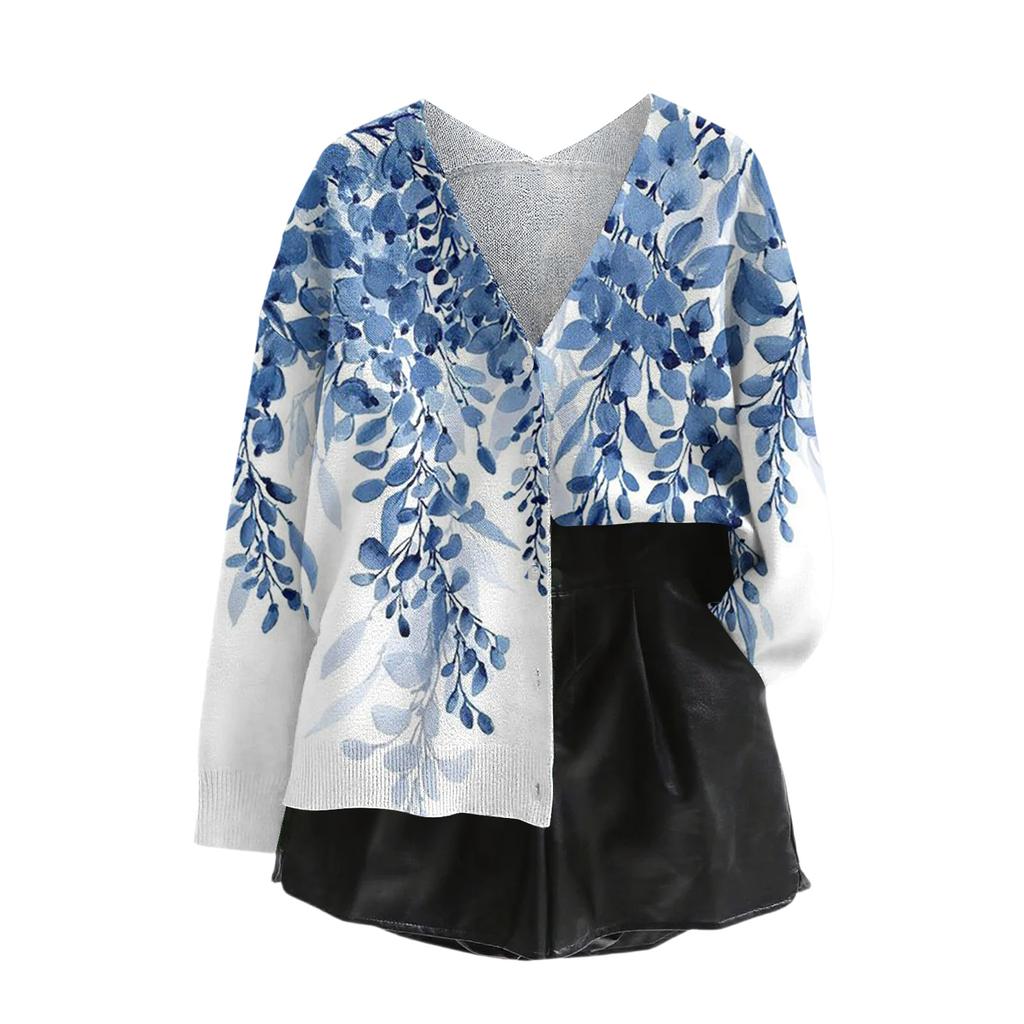 Women's V Neck Top Printing Thickened Plush Cashmere Warm Long Top