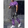 Men's Polyester Sportswear | Elegant Casual Round Neck | Slightly Stretchy Knit with 3D Print Crown Pattern Short Sleeve T-Shirt and Pants