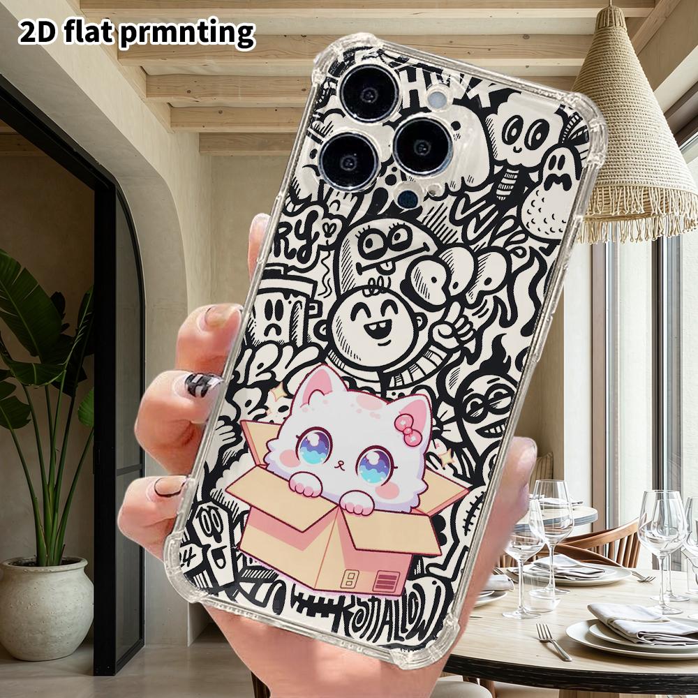 Phone Case: 2D Flat Suitable for iPhone 18 17 16 15 14 13 Pro, Transparent Four Corner Protective Case, Blue Eyes, Christmas and Halloween Gifts