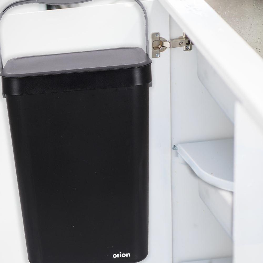 Black Hanging Cabinet Waste Bin with Lid and Handle 10L