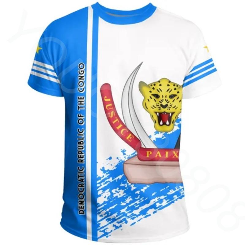 Trička Demokratická republika Kongo Vlajka země 3D tisk Letní tričko Móda Dětské Neformální Chlapec Dívka Neutrální Kulatý Výstřih Trička