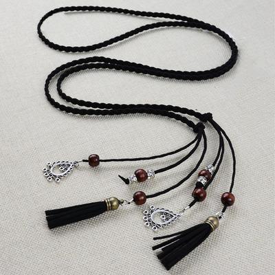 New Ethnic Style Pure Handmade Decorative Belt Women'S Thin Fringed Dress Simple Woven Waist Chain Waist Rope