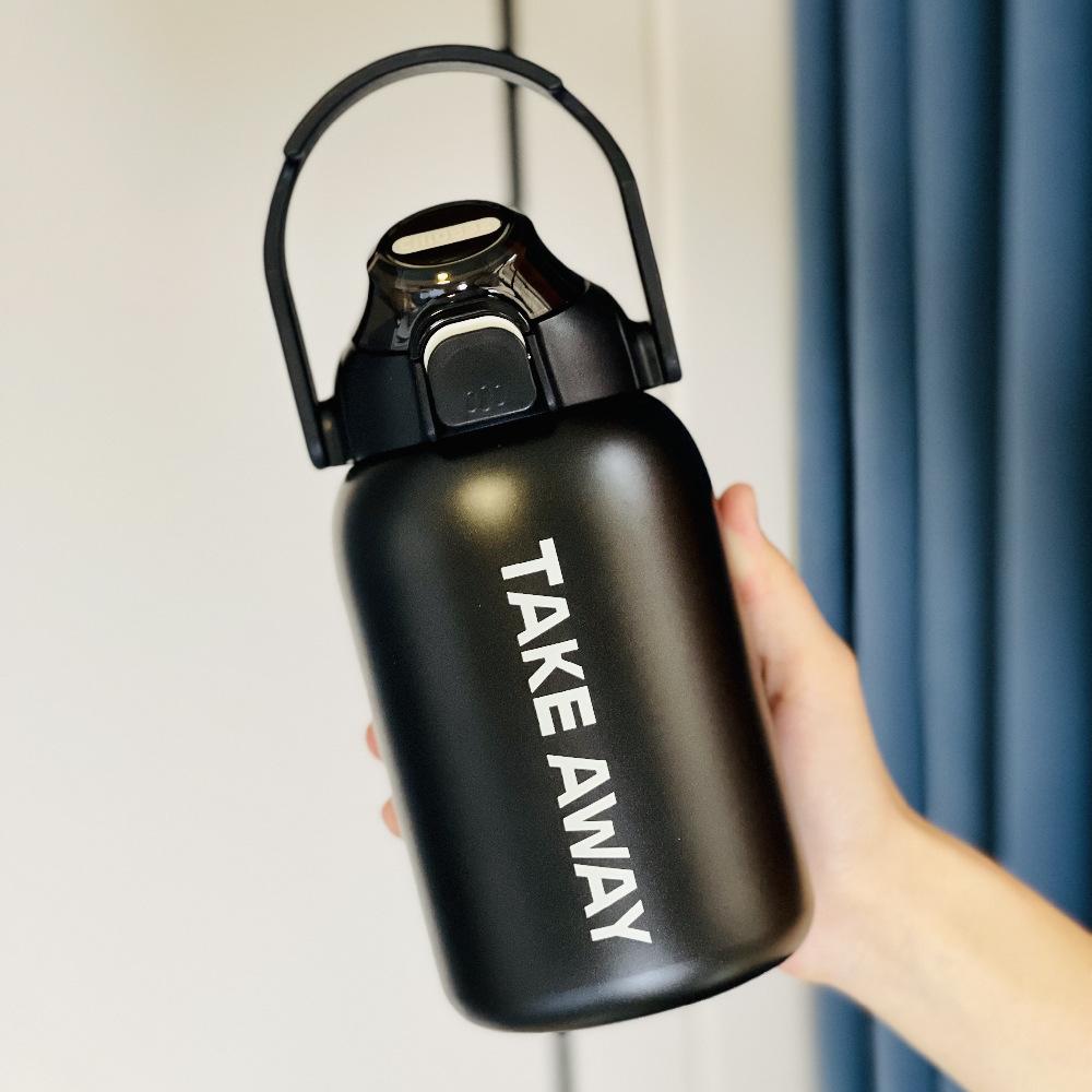 New Large Capacity Portable Thermos Cup with Spring Lid Portable Pot with Straw Outdoor Thermos Cup