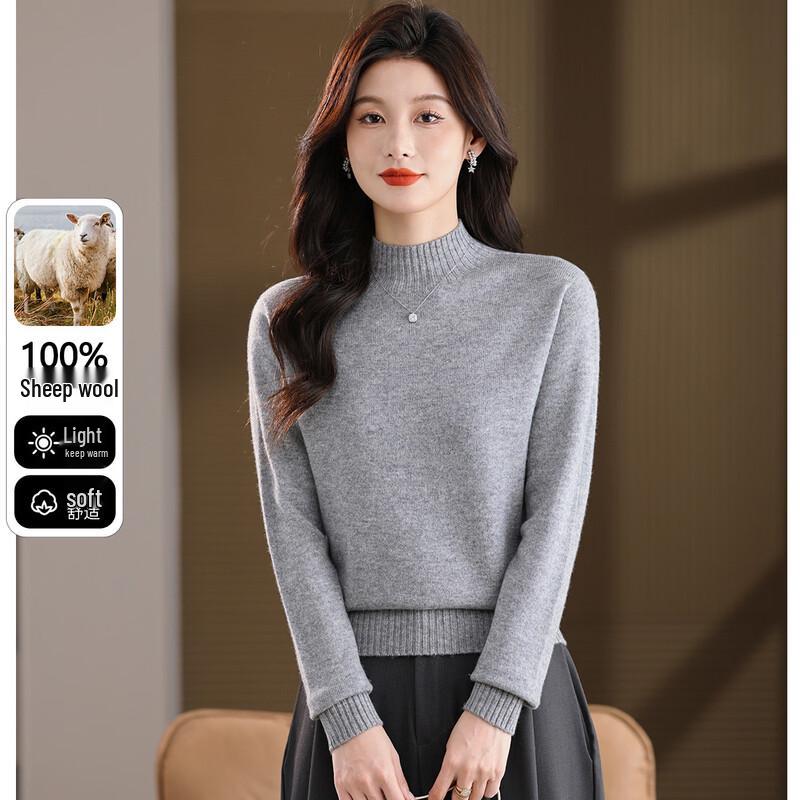 Snowflying Women's Autumn/Winter 100% Merino Wool Half-High Collar Sweater
