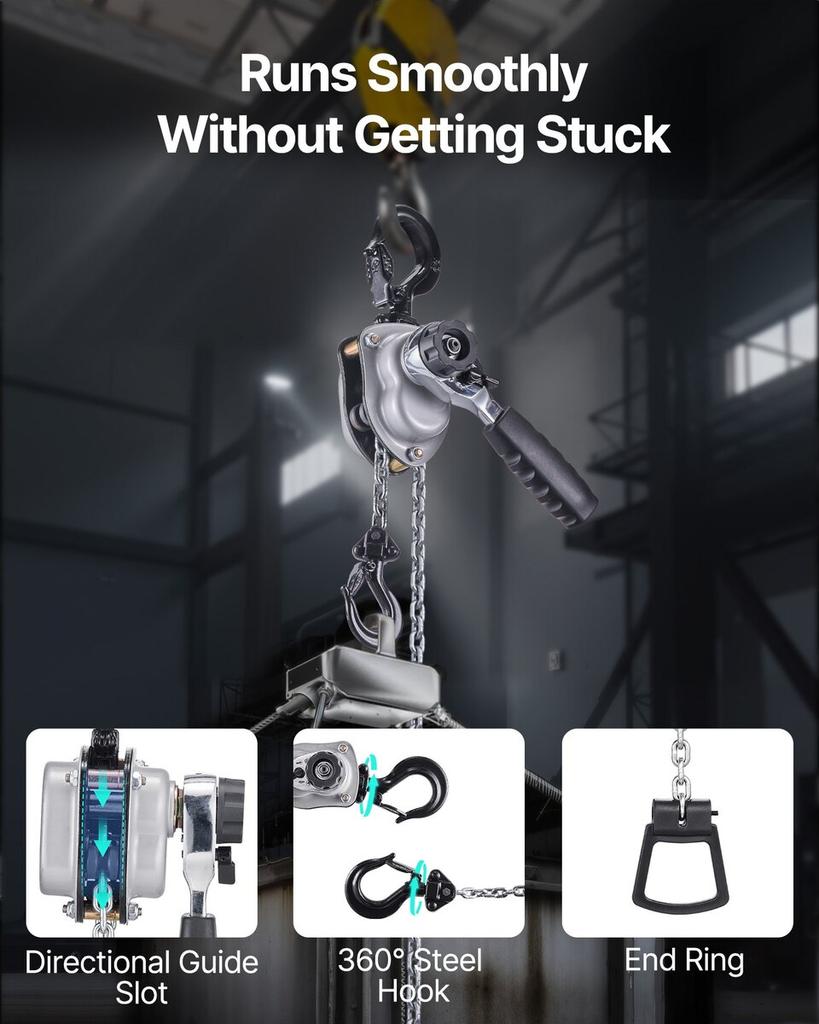 Manual Lever Chain Hoist, 1/4T 250KG Capacity Heavy Duty Come Along, 3M Lift G80 Alloy Steel Chain With Dual Pawl Mechanical Brake, 360° Rotating