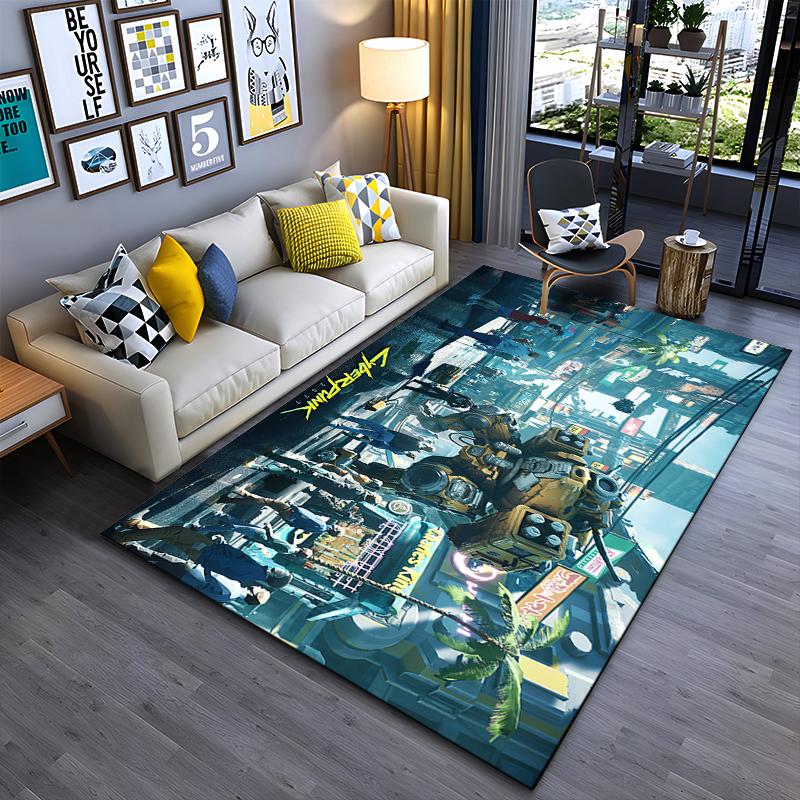 Cyberpunk 2077 Game Printed Flannel Non-Slip Rug for Living Room and Bedroom Decor