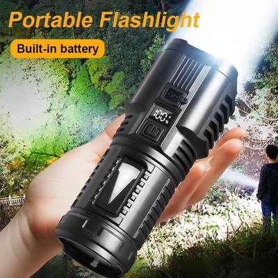 LED Rechargeable Flashlight Built-in Battery Super Bright Lantern 4 Modes Work Light LED Display Waterproof Torch Family Reading Light