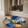 Crystal velvet carpetTropical Plant Pattern Round Mat - Soft Flannel Non-Slip Machine Washable Mat with Navy Blue & Golden Palm