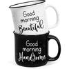 YHRJWN His and Hers Gifts, Good Morning Beautiful Good Morning Handsome Coffee Mug, Couple Mugs for Mr and Mrs, Newlyweds Couples Gifts for Wedding