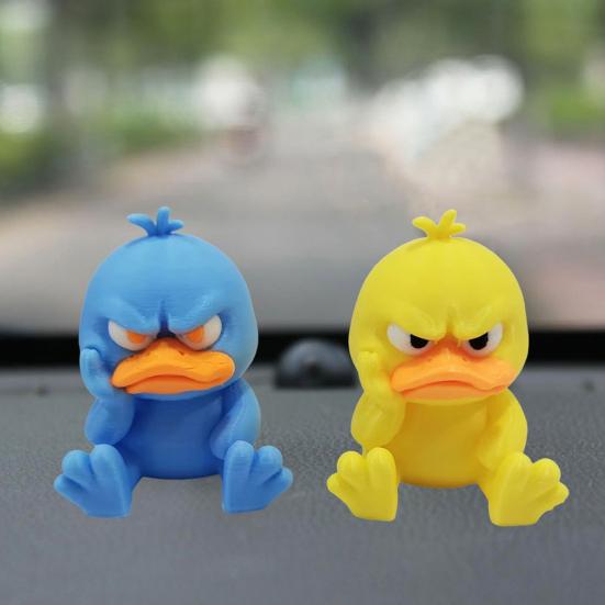Cartoon Angry Duck Figurine 3D Printed Frowning Sitting Duck Statue Sculpture Little Blue Yellow Duck Ornament Decoration