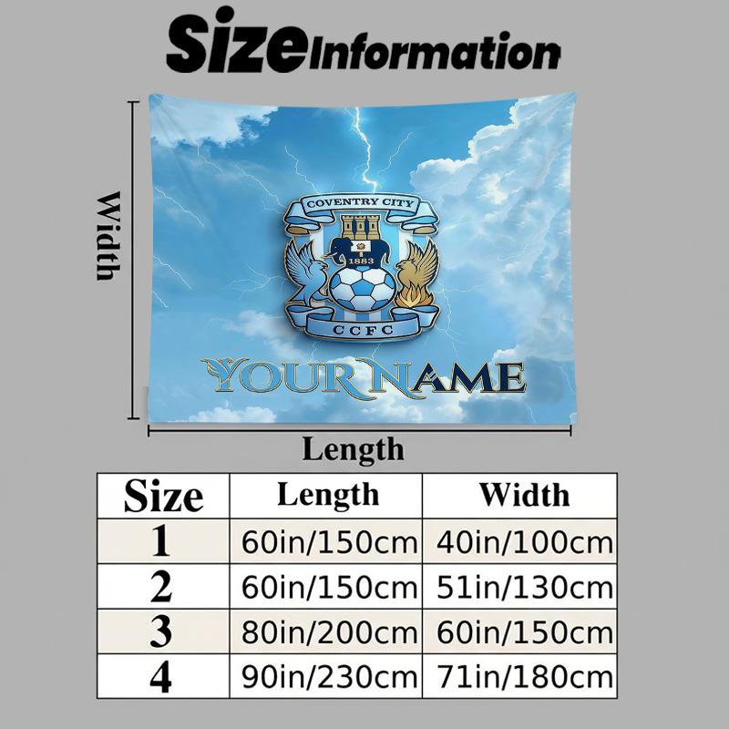 Custom Name Coventry City Printed Tapestry – Wall Hanging for Bedrooms, Dorms, and Home Decor