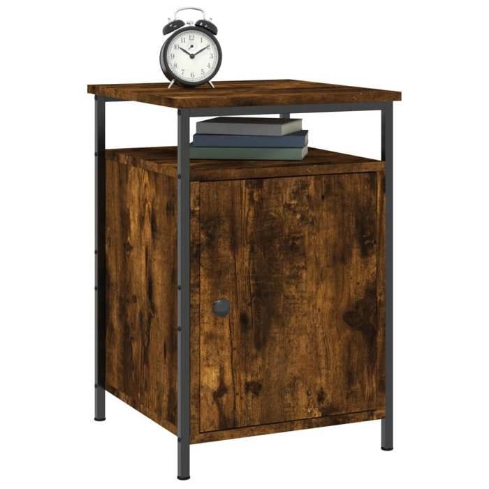 Table de chevet - Maison Exclusive - Chêne fumé - Bois d'ingénierie - Cadre en fer robuste