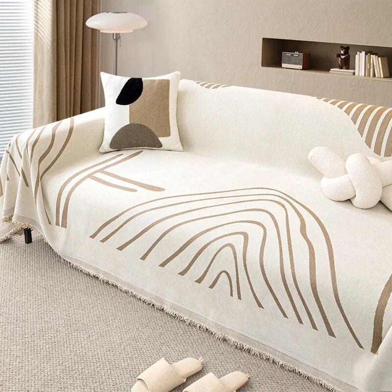 Chenille Sofa Cover Blanket Homestay Bedroom Universal for All Seasons Towel Dustproof Decorative Striped Sofa Towel Cover Cloth