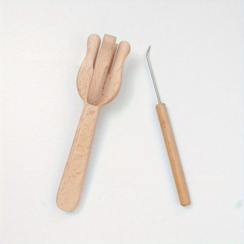 2pcs Knitting Fork and Needle Kit Wooden Hand Weaving Ancient Cording Tool Wooden Lucet Fork Weaving Needle