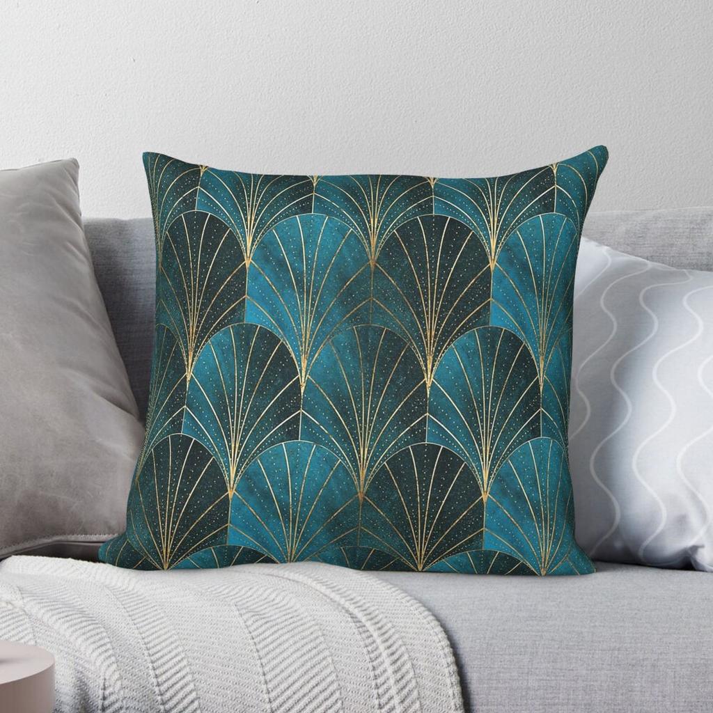 Art Deco Waterfalls Teal Square Pillowcase Polyester Linen Velvet Creative Decorative Throw Pillow Sofa Seater Cushion Cover