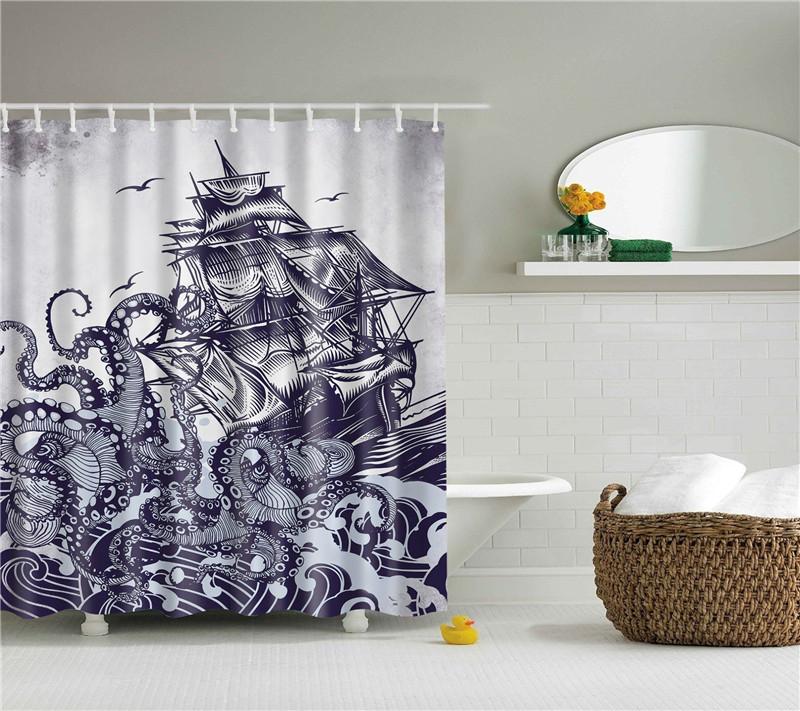 Animals Octopus Wolf Lion Seahorse Turtle Shower Curtains Bathroom Curtain Frabic Waterproof Polyester Bathroom Curtain Hooks