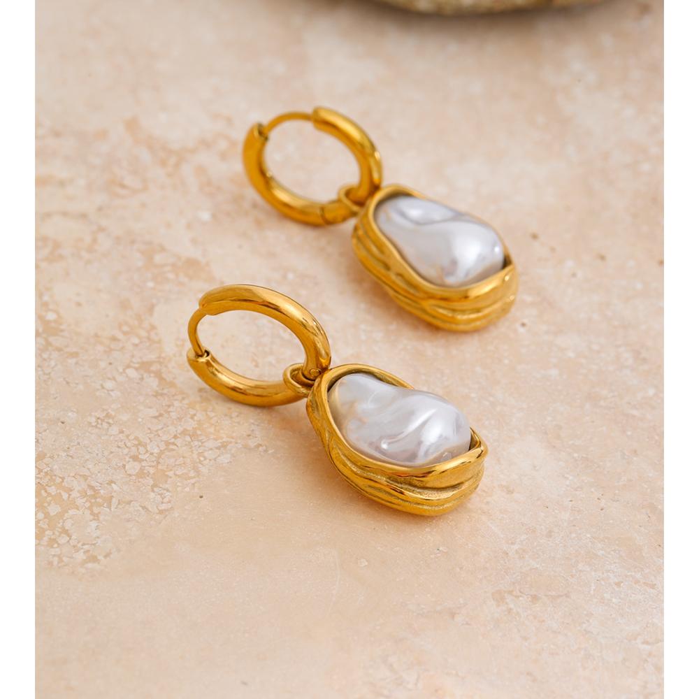 Yhpup Baroque Imitation Pearls Drop Dangle Earrings for Women Stainless Steel Golden Fashion Daily Charm Ear Jewelry Recommend