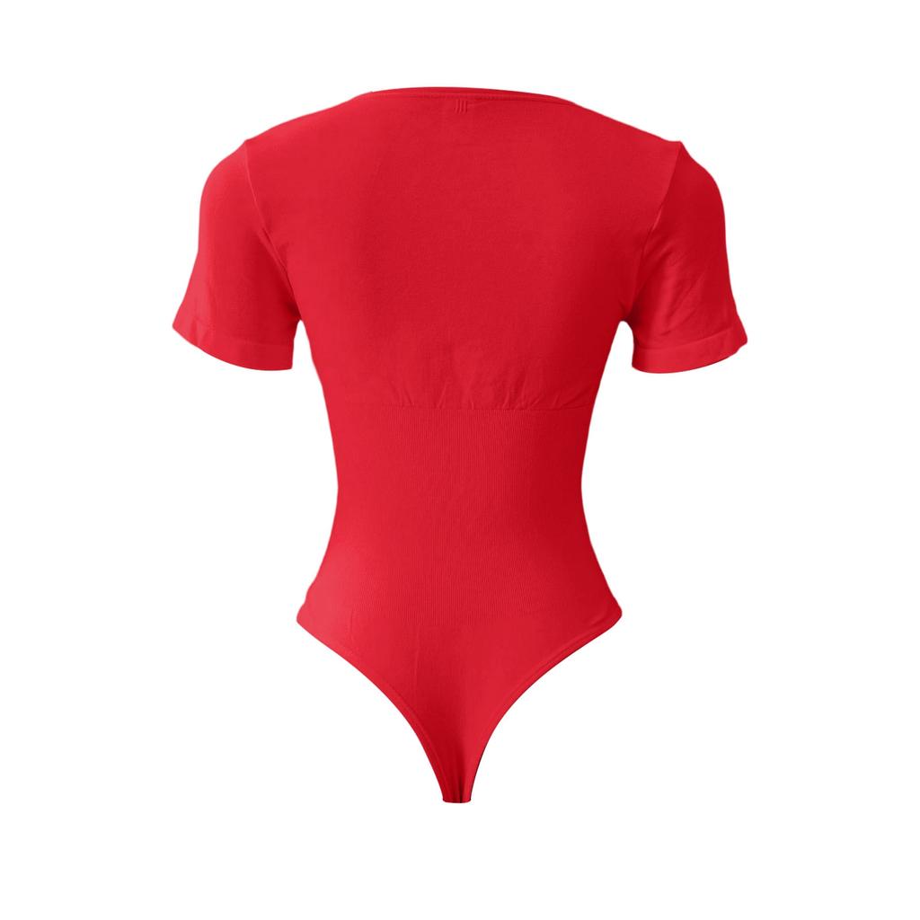 Modischer Damen-Bodysuit mit quadratischem Ausschnitt, schmaler Taille, nahtlos, kurzärmelig, formgebend