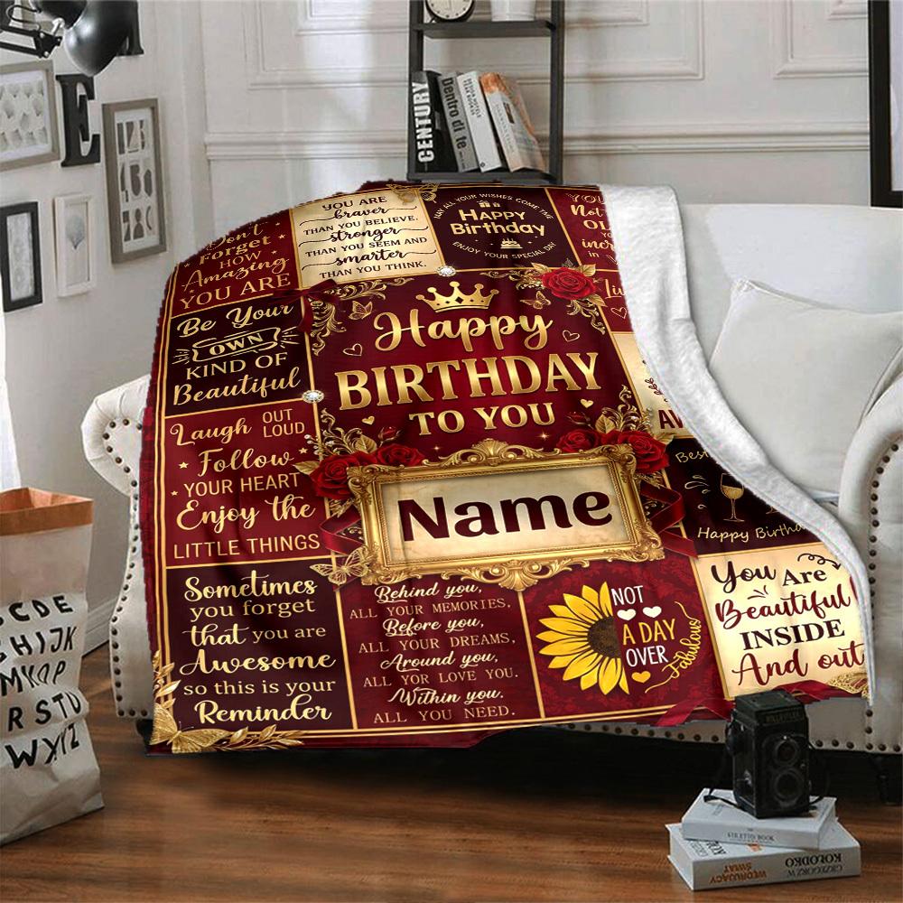 Happy Birthday Celebration Blanket Personalized Name Soft Warm And Versatile For Sofa Bed Office And Travel Machine Washable Comfortable In All