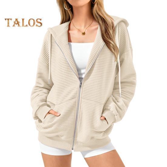 Høst Vinter Kvinner Glidelås Kåpe Hette Ren Farge Glidelås Varme Lange Ermer Snøring Lommer Stripe Elastisk mansjett Hem Sportsjakke