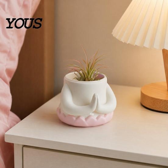 Decorative Flower Pot Small Flowerpot, Enamel Tabletop Plant Pot, Buddha Style Desktop Planter, Zen Flowerpot Multi-Purpose Pen Holder, Lightweight