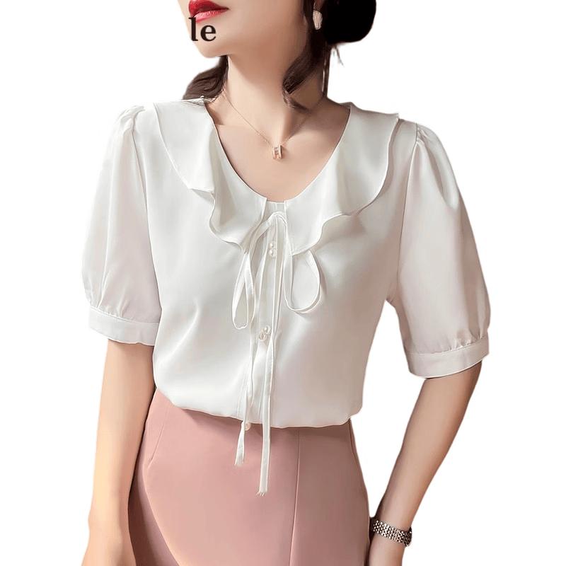 La Chapelle Elegant V-Neck Short Sleeve Top XL