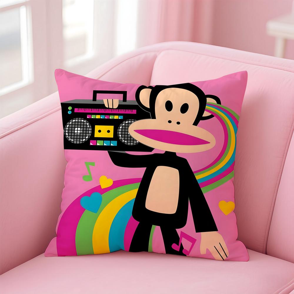 P-Paul Frank Pillow Cute Cartoon Cushion Cover Pillowcase Short Plush Invisible Zipper Room Sofa Cushion Cover