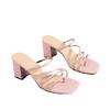 Fashion Ladies Narrow Band Slingback Sandals High Heels Clip Toe Shoes Woman Summer Flipflops Beach Slides Femmes Block Heeled Slippers