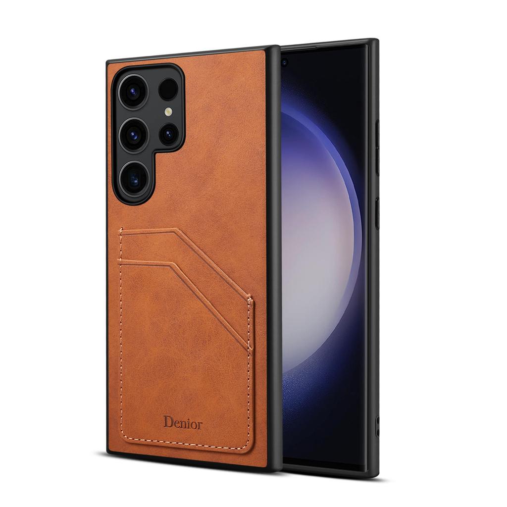 Denior Applicable Samsung S23Ultra Retro Leather Pattern Mobile Phone Case S23FE Card Anti-drop S24 Leather Case A05S