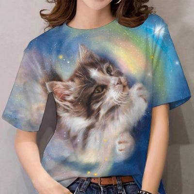Women's Girls Print Cat Pattern T-shirt Summer Fashion Casual Street Short Sleeved Shirt Women's Shirt