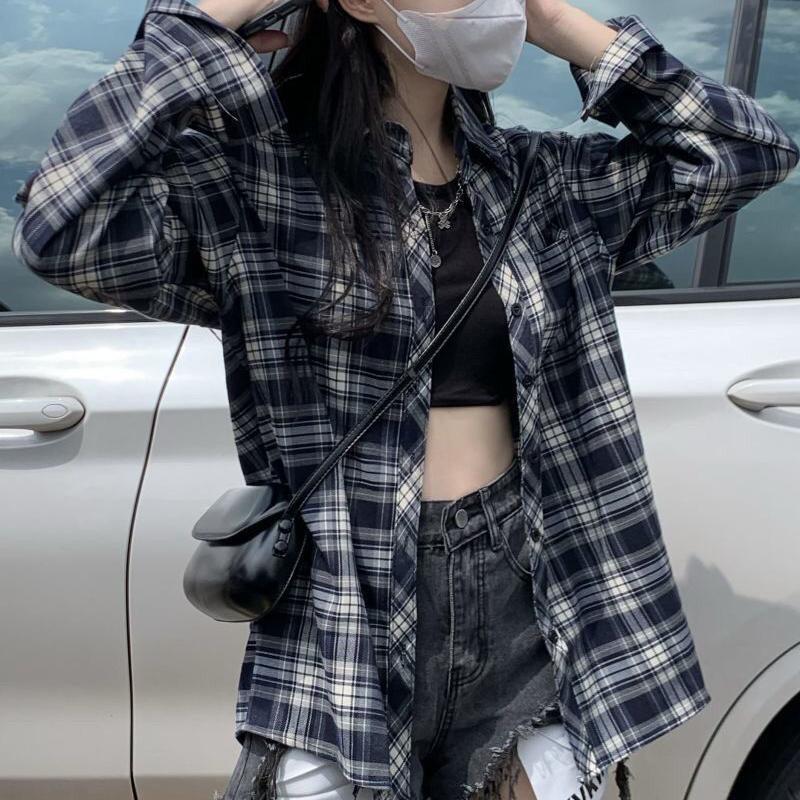 Vrouwen Plaid Shirt Koreaans Casual Harajuku Y2K All Match Losse Blouse Zomer Mode Hot Sweet Lange Mouw Dames Top