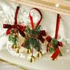 Wreath Christmas Chime Bell Green Pine Cone Bell Pendant Christmas Velvet Bow Bell  Xmas Decor