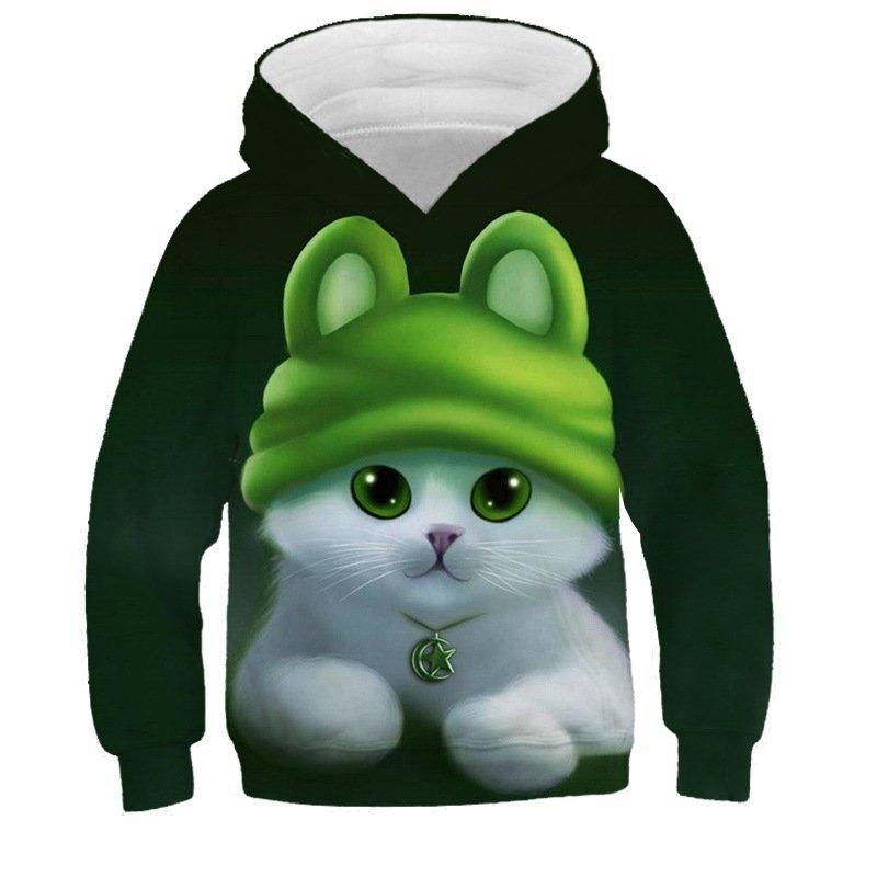 Autumn 3D Cat Printed Hoodies Fashionable Casual Sports Long Sleeved Children's Boy Hooded Sweatshirts