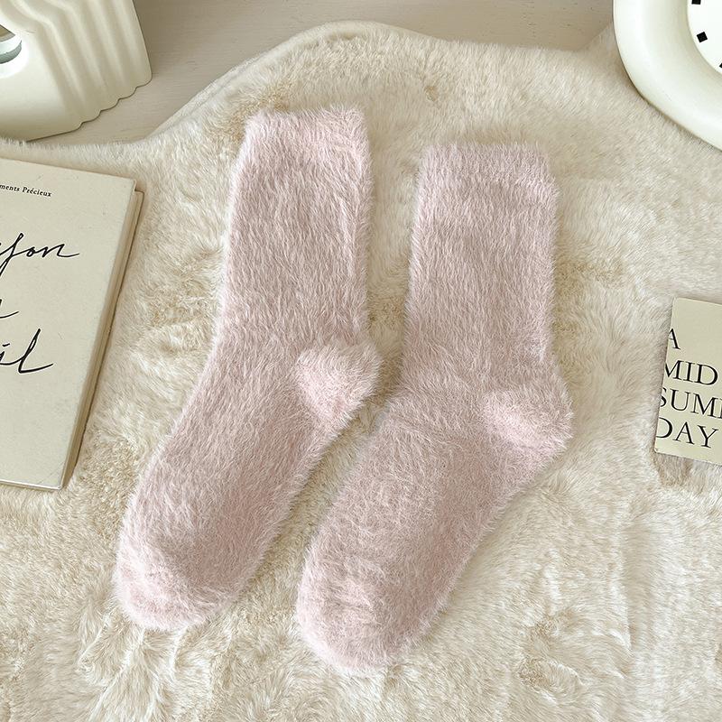 5/3/1Pairs Solid Cozy Hairy Mink Velvet Socks Women Autumn Winter Hosiery Thicken Warm Sleep Bed Floor Home Fluffy Kawaii Sock