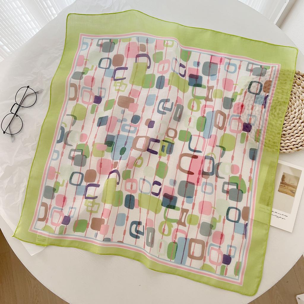 Summer new Korean version contrasting color cotton and linen small square scarf women's daily versatile decorative headscarf fashionable foreign style