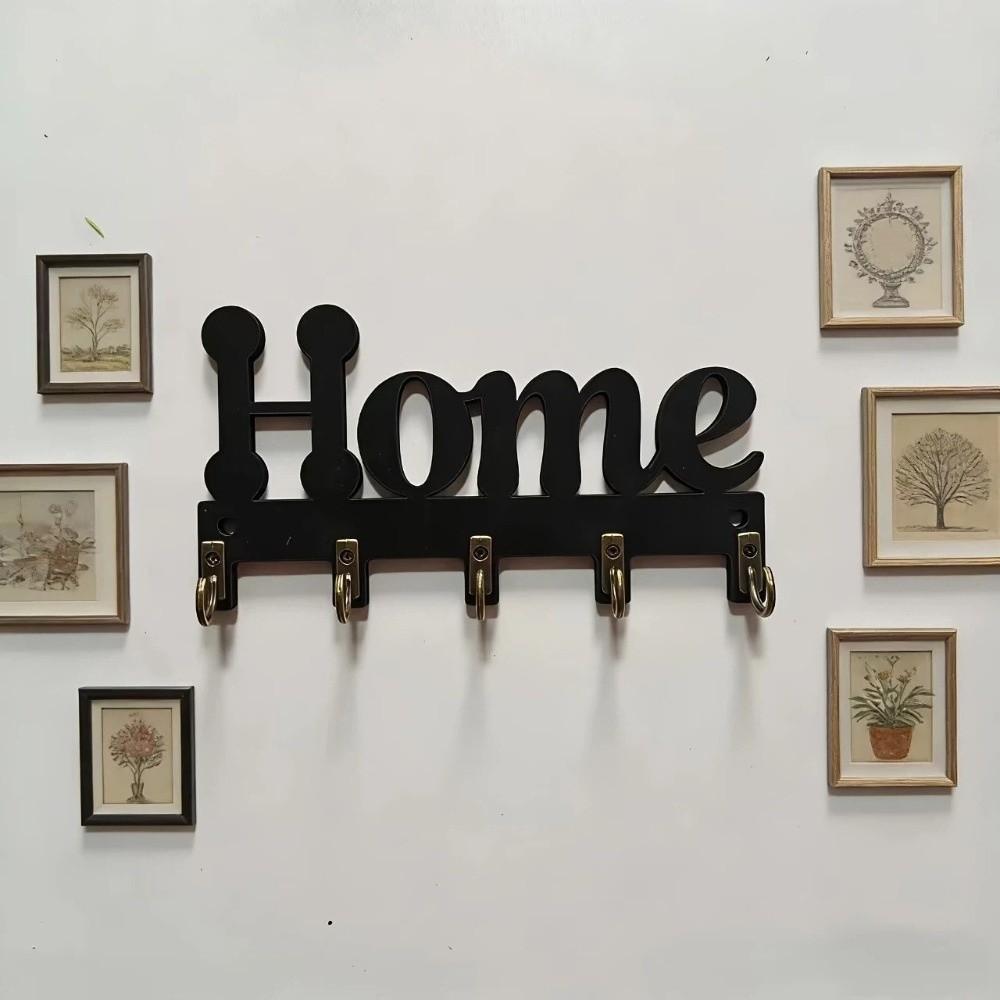 Farmhouse 5-Hook Wooden Key Hook Vintage Rustic Wall-Mounted Key Holder Multi-functional Decorative Hook Entrance Decoration