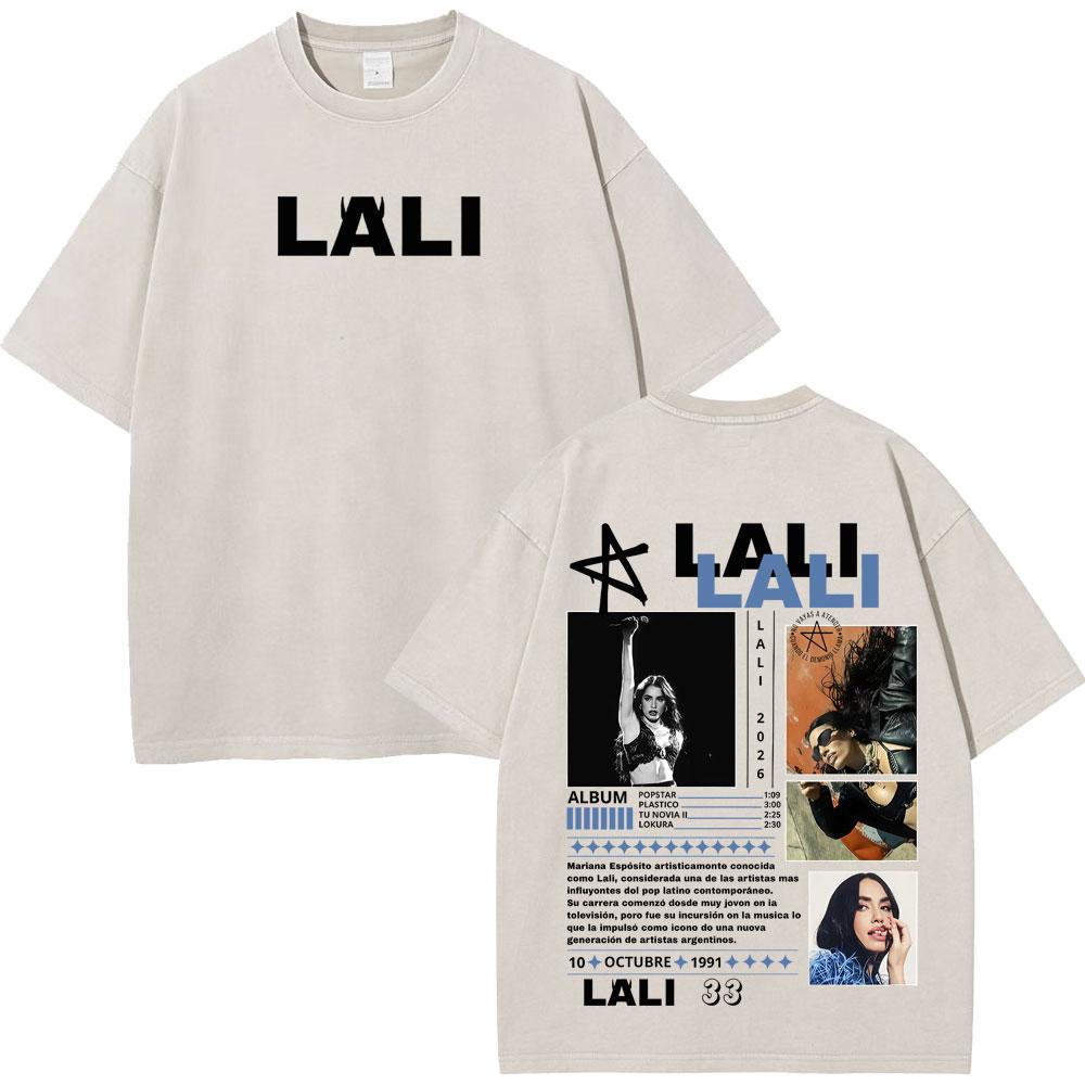 Singer Lali River Tour  Print Vintage Washed Tshirt Unisex Women Fashion Tshirts Summer Loose Casual Harajuku Cotton Tshirts