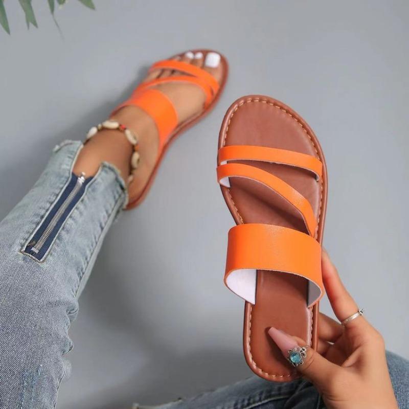 Flat-bottomed Slippers Women's Round-toed One-line Casual Flip-flops Roman Slippers and Home Slippers