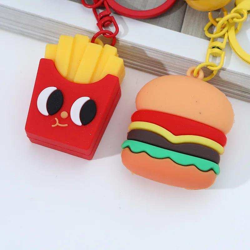 1/3/5PCS Cute Hamburger Fries Keychain Cartoon Food Charm Keyring Funny Car Decor Bag Pendant Gift for Kids Party Favors