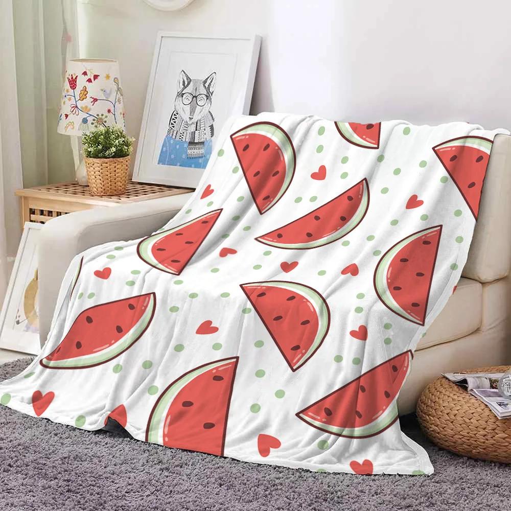 Fresh Fruits Pattern Throw Blanket Watermelon Cherry Flannel Blanket for Bed Sofa Couch Blanket King Queen Size Super Soft Warm