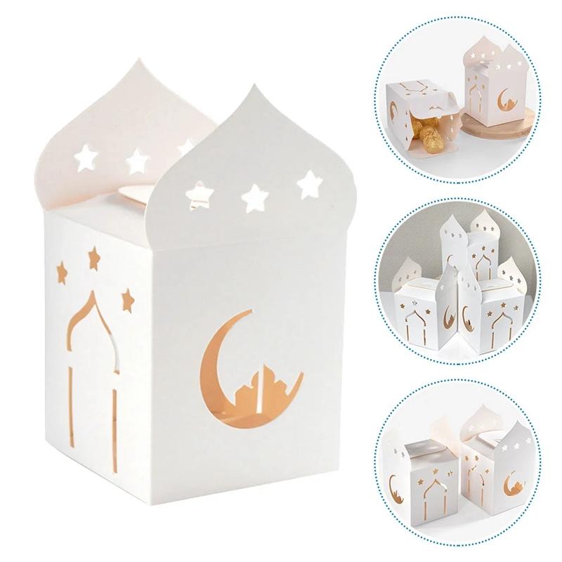 5-20pcs Eid Mubarak Candy Boxes Hollow Star Moon Cookie Gift Packaging Box Ramadan Islamic Muslim Party Decoration Supplies
