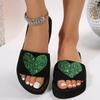Fashion Heart Sequins Wedge Slippers for Women 2025 Summer Comfortable Non Slip Beach Shoes Woman Plus Size Lightweight Platform Sandals