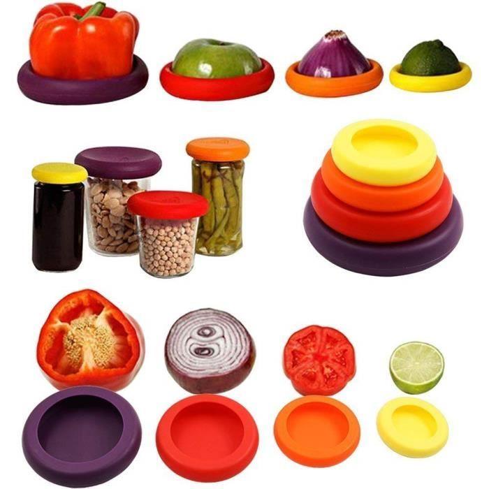 Lote de 4 Tapas de Silicona para Frutas y Verduras, Contenedores de Almacenamiento de Alimentos Reutilizables