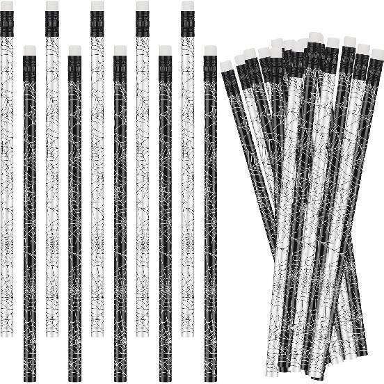 Spakon 36 Pcs Halloween Pencils Sets Spider Web Pencils Bulk Halloween Party Favors Spider Web Stationery Kits for Home party Exchange Gift Supplies Spider Web