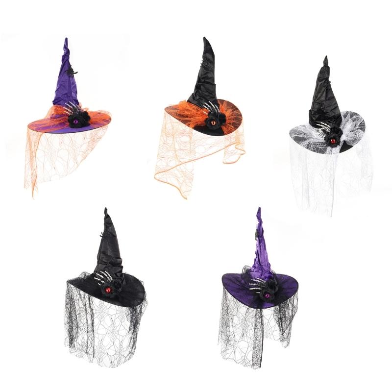 Witch Hat With Delicate Lace Design Mystical Party Headgear For Halloween Costume Parties And Cosplay Event