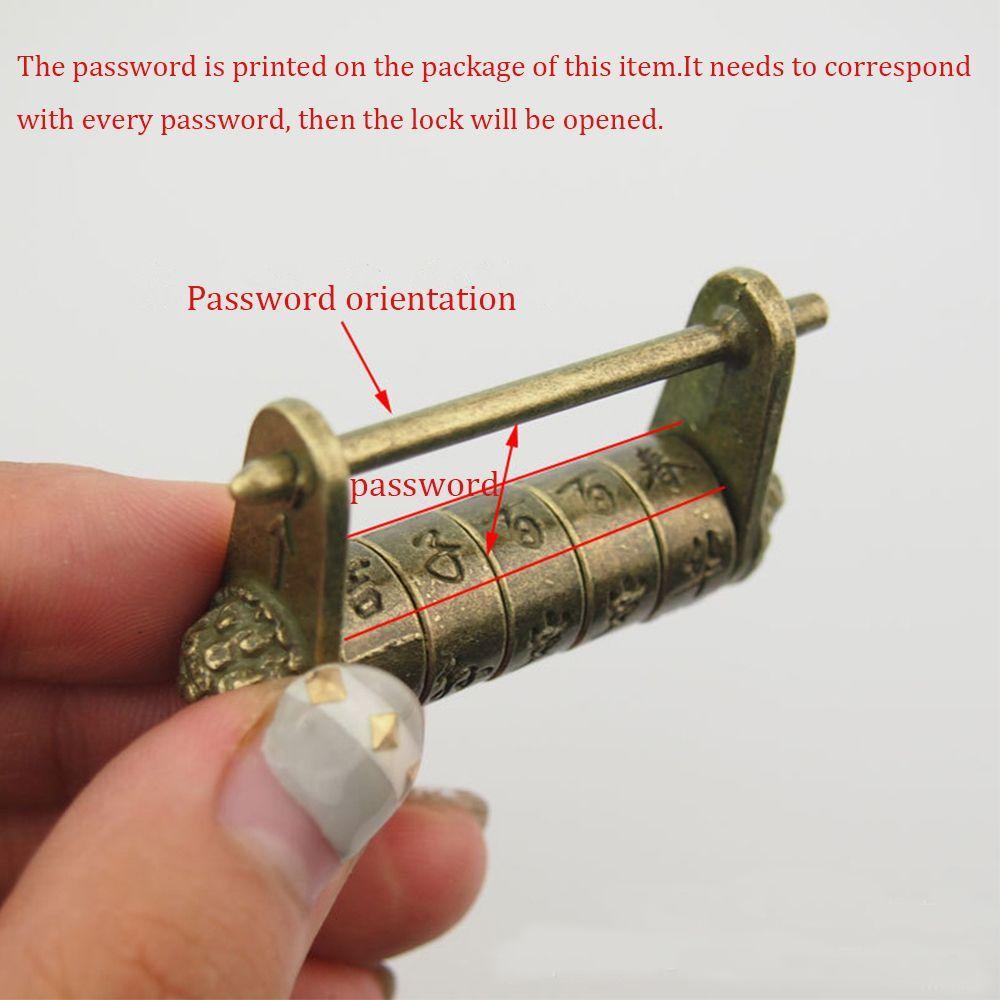 Box Code Brass Chinese Carved Word Padlock Antique Locks Password Lock Locks