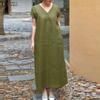 ZANZEA Women Casual V-Neck Solid Color Short Sleeve Long Dress