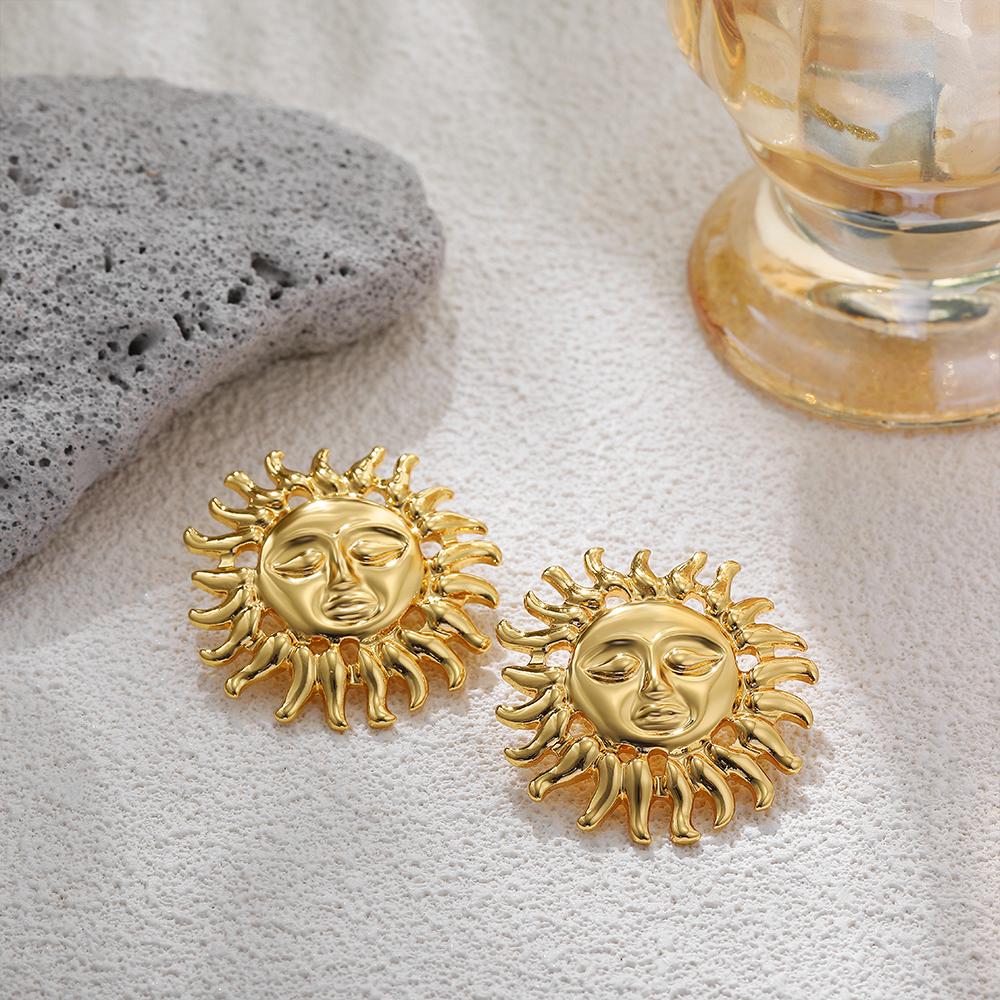Pendientes de Acero Inoxidable Impermeables con Cara de Sol Lindos Chapados en Oro Diseño Y2K Estética Declaración Joyería de Fiesta Regalo de Cumpleaños