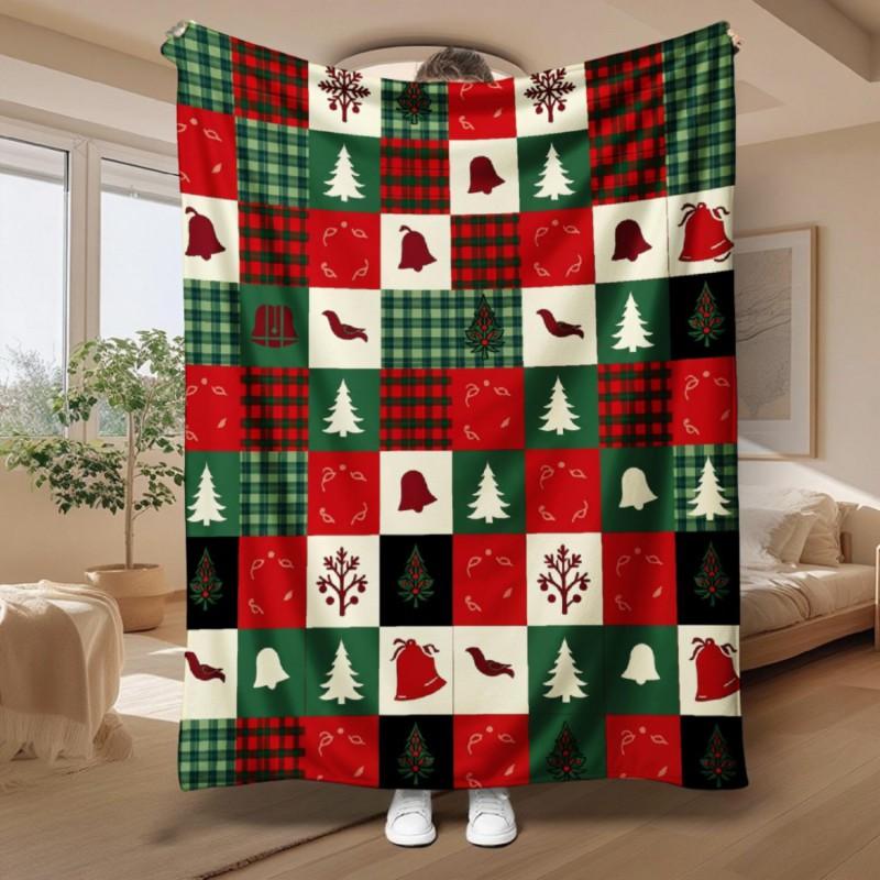 Halloween Patchwork Print Flannel Blanket Lightweight All-Season Travel Camping Office Living Room