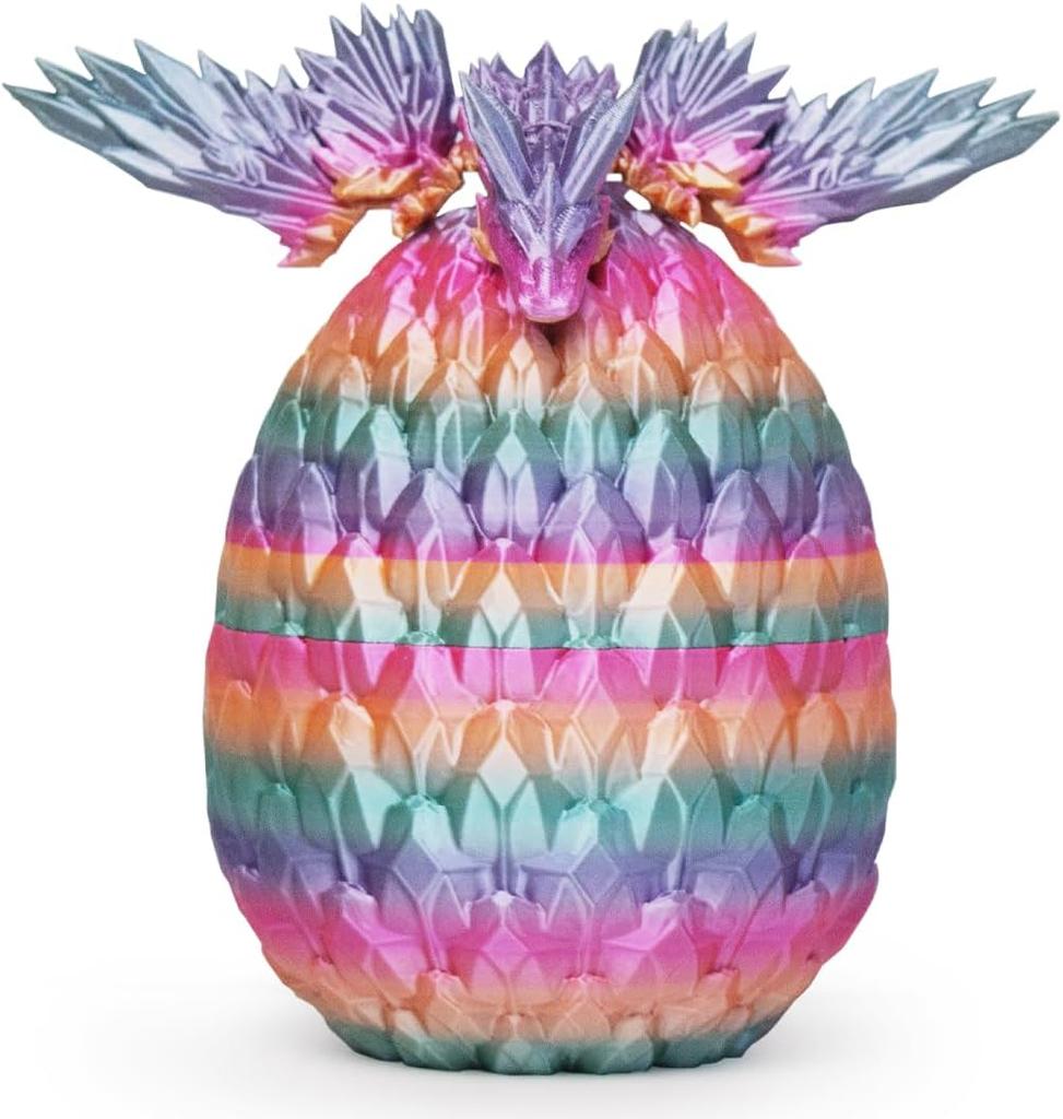 3D Printed Dragon In Egg, Articulated Crystal Dragon Fidget Wings Easter Basket Stuffers, Stress Relief Desk